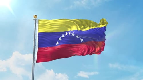 Venezuela Flag Waving Against Blue Sky 3D Animation
