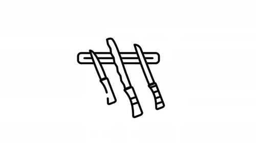 Animated Sketch Icon of Kitchen Knives on Magnetic Rack