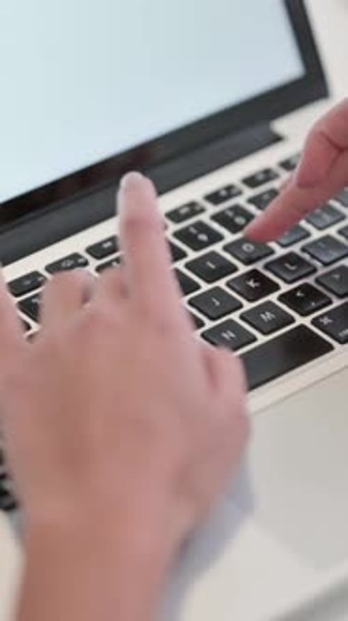 Close Up of Female Hands Typing on Laptop, Vertical Video