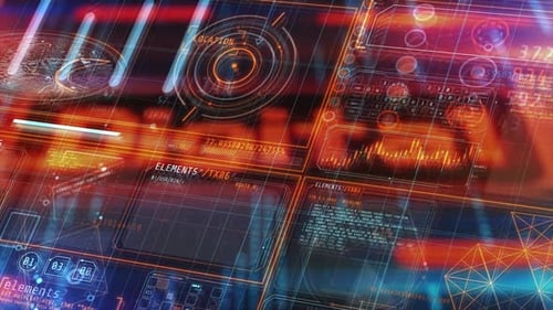 Futuristisches Head-up-Display mit Anzeige der Position des Programmiercodes und der Tastatur