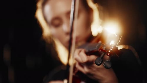 Fabulous Sounds of Violin Solo of Talents Female Musician Closeup View Fascinating Cinematic Details