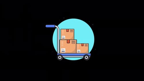 Warehouse Trolley with Cartoon Boxes. Shipping Concept Animation Video - Transparent