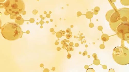 Golden Molecular Structures Animation Forming a Fluid Drop