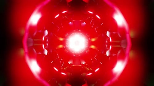 Red Kaleidoscopic Mandala VJ Loop with Glowing Core and Metallic Shards