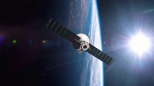 3D Satellite Orbiting Earth with Sun Flare