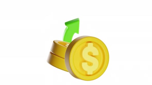 3D Animated Gold Dollar Coins with Green Growth Arrow