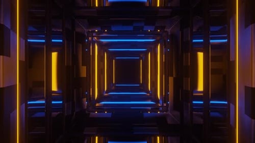 Blue And Orange Neon Mirror Corridor Background Vj Loop In 4K