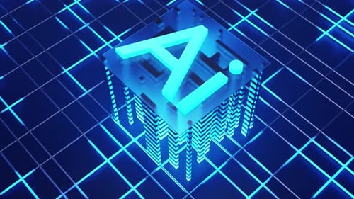 Ai. Artificial intelligence. Central processing unit, quantum computer. Data exchange. Animated back