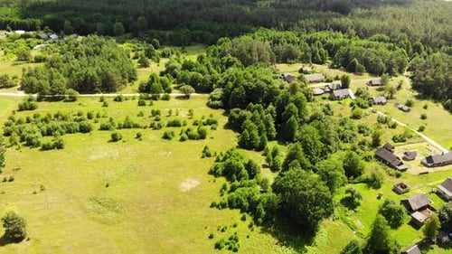 Aerial View of a Russian Village on a Summer Day