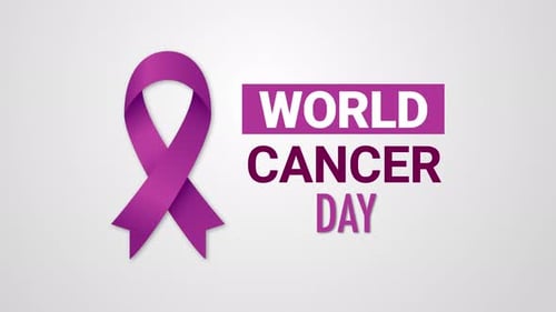 Animated World Cancer Day text with cancer ribbon symbol on green screen