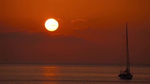 Yacht at Sea at Sunset Landscape