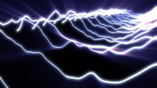 Un flux d'ondes bleues électriques vives traverse un fond numérique sombre