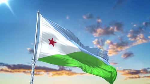 Realistic 3D Animation of Djibouti Flag Waving in the Wind