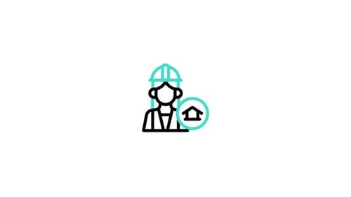 Flat Design Animated Icon: Construction Worker and House