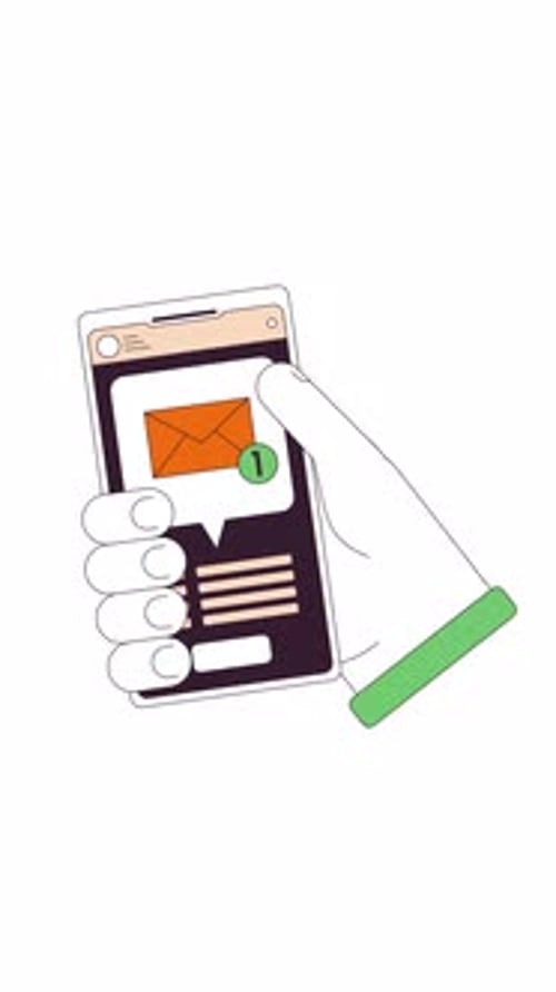 Animated Flat Design Hand Holding Smartphone with Email Notification