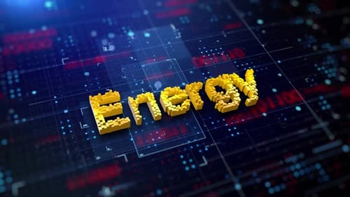 Futuristic 3D Pixelated Energy Text on Digital Technology Background