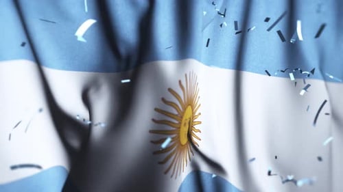 Waving Argentina Flag with Blue Confetti for National Celebration