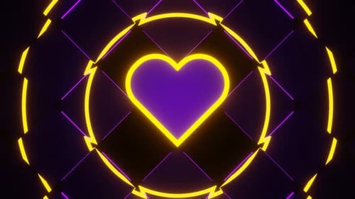 Purple And Yellow Neon Glowing Full Abstract Heart Background Vj Loop In HD
