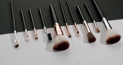 Professional Makeup Brushes Kit Lying on a Background