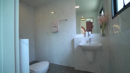 Modern Bathroom Interior with Marble Walls