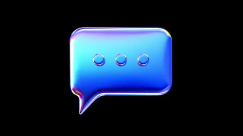 Drag and Drop Ready Iridescent 3D Speech Bubble Glow with Holographic Typing Dots or Comments Icon