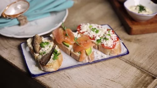 Variety of Delicious Open-faced Sandwiches on Platter