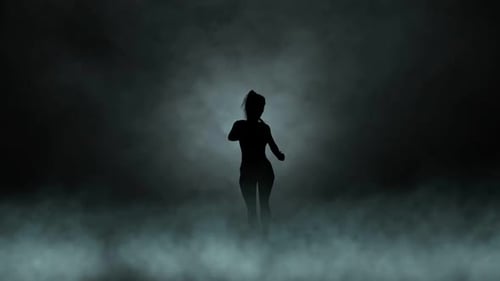 A modern youth dance performed by a graceful and sexy female silhouette, in the smoke against the ba