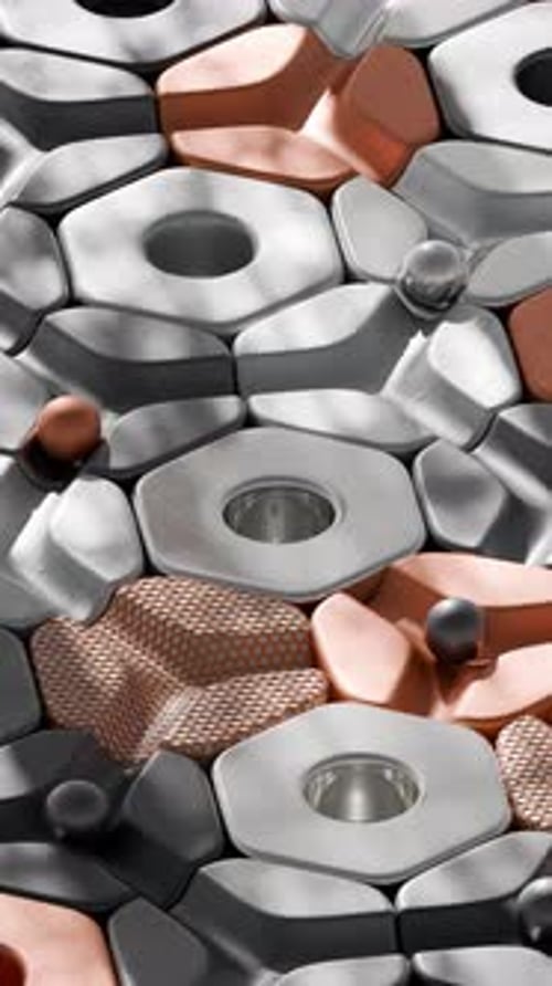 3D-Animation von isometrischen Hexagonen und Kugeln