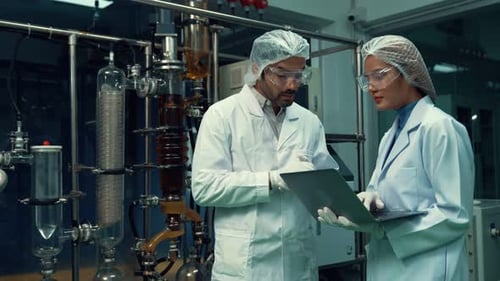 Two Scientist in Professional Uniform Working in Curative Laboratory