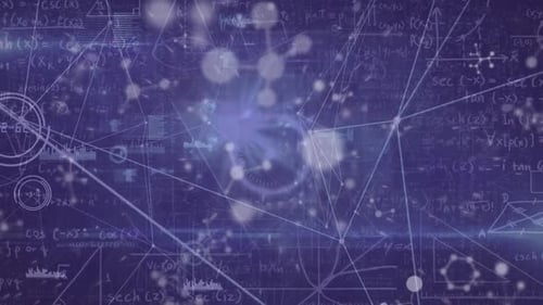 Animation of network of connections with molecules on purple background