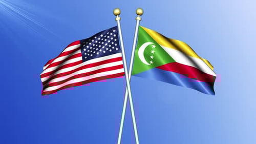 United States and Comoros Flags Waving Animation