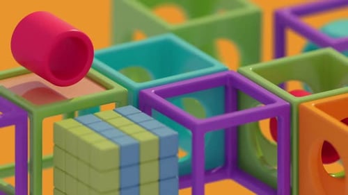 Abstract Colorful Geometric 3D Shapes Interacting Animation