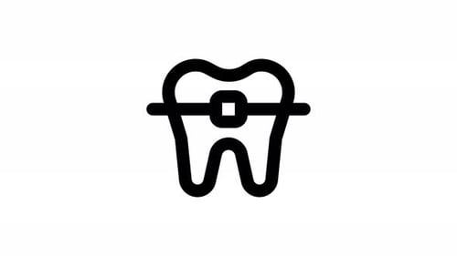 Animated Flat Design Tooth Icon with Braces