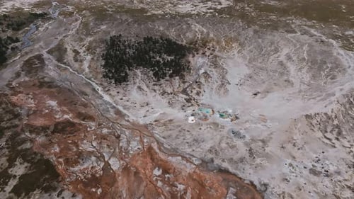 Hydrothermal Area of Great Fountain Geyser in Yellowstone National Park in Wyoming USA