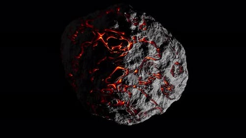 Animation 3D en boucle de la rotation d'un astéroïde extraterrestre. Canal Alpha.