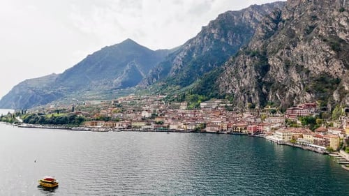 Italian Limone Sul Garda town on shore lake Garda