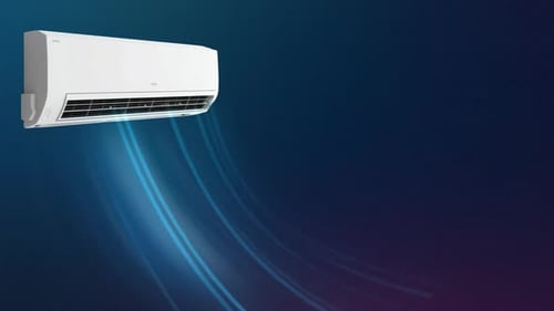 Aire acondicionado moderno que sopla aire frío: comodidad y eficiencia 4K