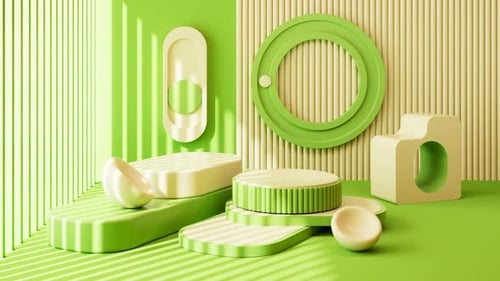 Abstract geometric architecture and empty stage, geometric figure, indoor light and shadow.