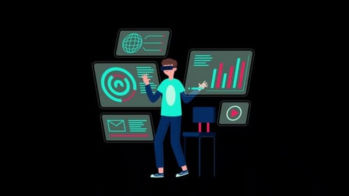 Man Using Augmented Reality Glasses on Alpha Channel