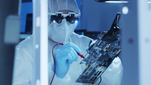 Professional Engineer is Developing a Modern Microprocessor in a Futuristic Laboratory Using