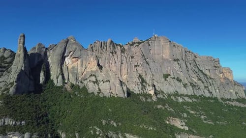 Opening Shot of the Mountains of Montserrat Viewpoint in Spain Europe By Drone