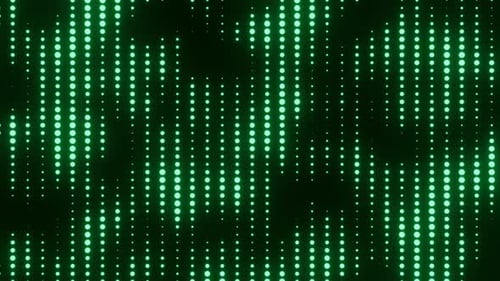 Abstract pixelated dotted blinking green lights on dark background, looped animation