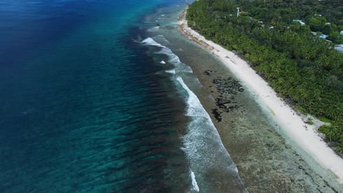 Tropical Coastline with Ocean Sandy Beach in Fuvahmulah Island Aerial View