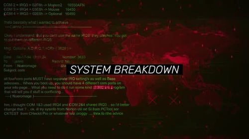 Texto de advertencia de avería del sistema en la pantalla de fondo de hackeo