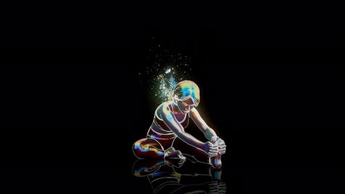 Animation 3D conceptuelle d'une femme pratiquant le yoga janu sirsasana avec des papillons volants