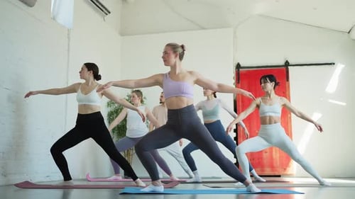 Yoga Class Pilates Workout Group of Sporty People Doing Exercise in Studio Class for Yoga Wellness