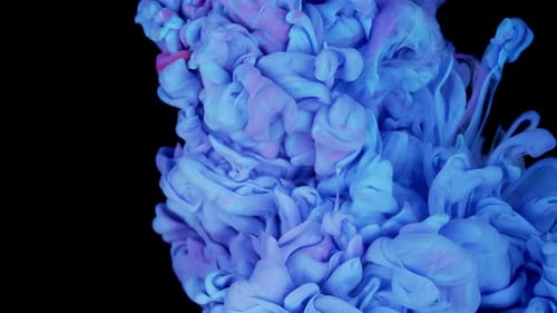 Blue Abstraction Serene Ink Cloud Dissolving in Water Purple Blue Pink