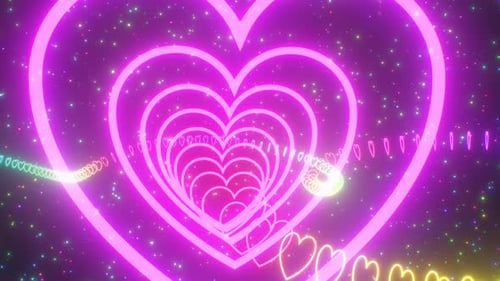 Spiraling Rainbow Neon Glow Heart Tunnel In Cosmic Dreamy Aesthetic - 4K