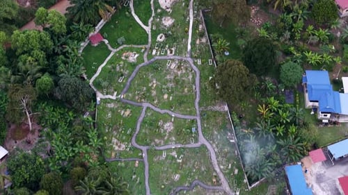 Aerial drone view of Sungai Kechil village cemetery, Penang