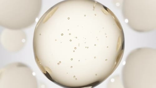Clear Liquid Sphere with Bubbles and Floating Particles Animation